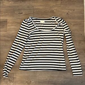 Anthropologie - Maeve Black and White Stretchy, Lightweight Long Sleeve Blouse